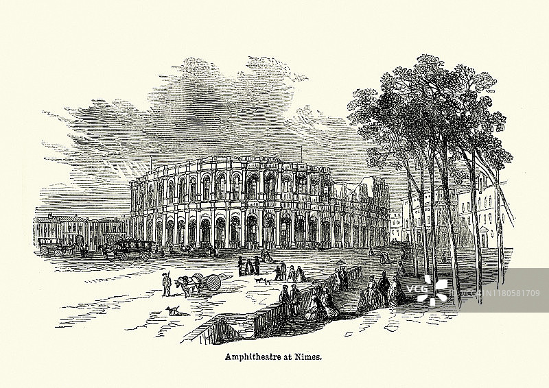 19世纪法国尼姆古罗马竞技场图片素材