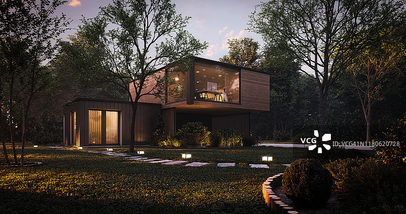 现代简约家庭别墅。图片素材