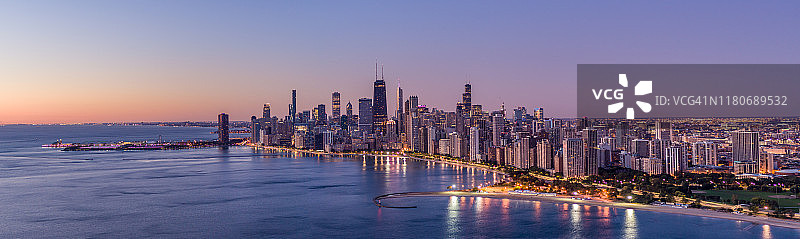 芝加哥湖岸大道全景航拍图片素材