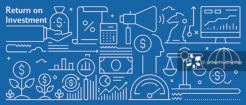 投资回报Banner线性风格设计（适用于网页、Banner和演示文稿）图片素材