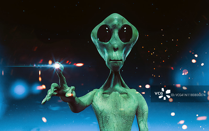 试图通过触摸手指进行交流的外星人图片素材