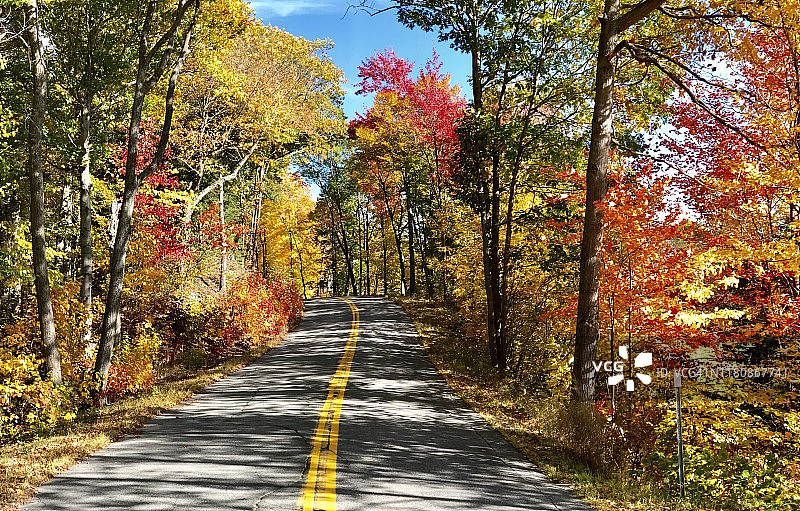 新罕布什尔州谢尔本的秋日乡村公路图片素材