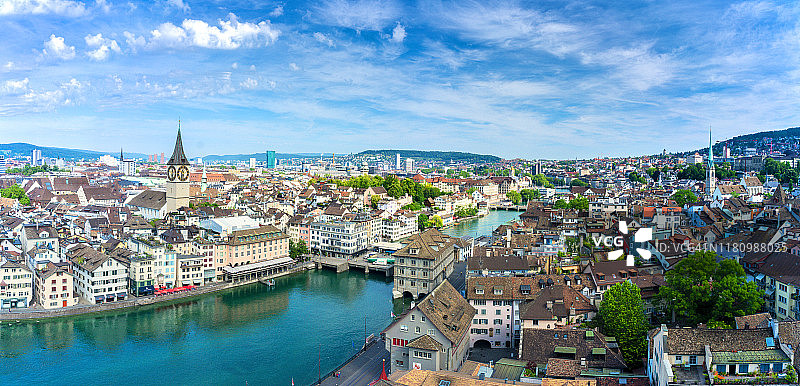 瑞士苏黎世利马特河全景图片素材