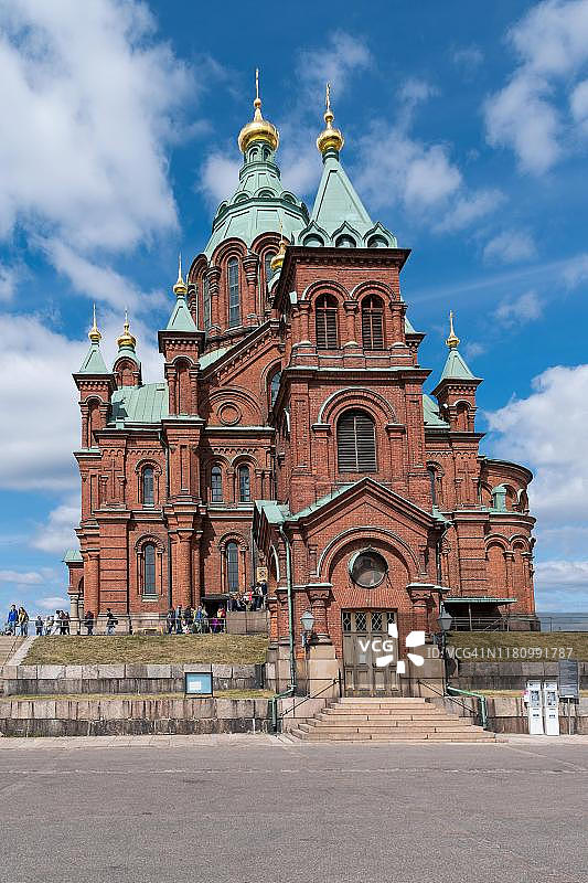 芬兰赫尔辛基的正教乌斯佩斯基大教堂，砖砌建筑图片素材