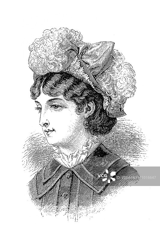 维多利亚风格的女士，白色折叠草帽图片素材