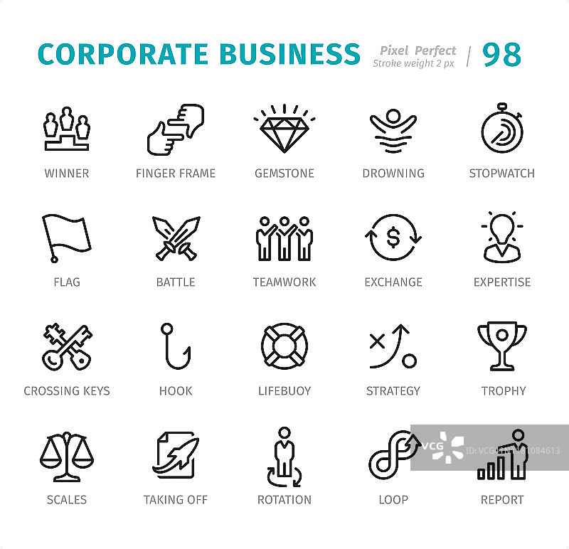 企业商务-带有标题的完美像素线性图标图片素材