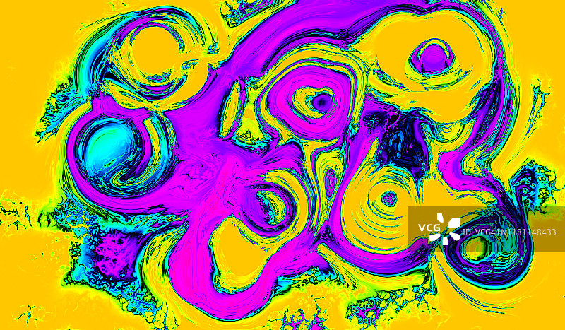 抽象彩色黄紫大理石背景，流体颜料艺术波浪壁纸图片素材