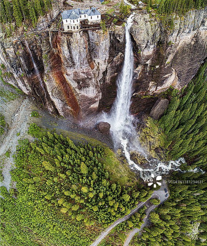 特柳赖德新娘面纱瀑布无人机全景图片素材