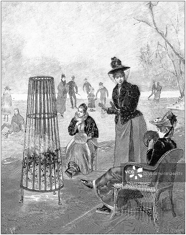 古董图例：冬季户外暖火图片素材