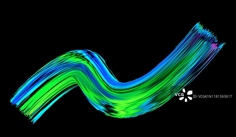 抽象笔触油漆飞溅3D创意动态飞溅彩色卷曲艺术丝带隔离在黑色背景上图片素材