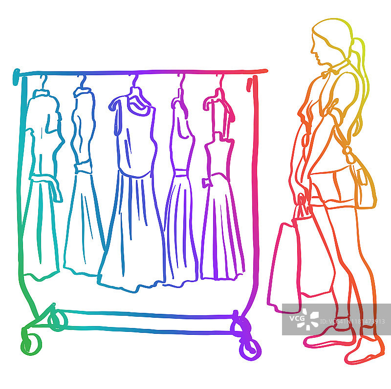 挑选彩虹裙的少女们图片素材