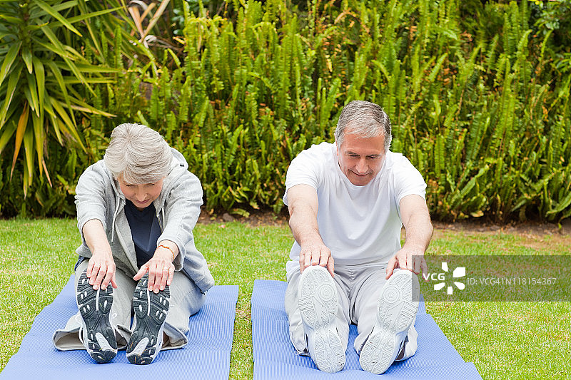 老年夫妇做伸展运动图片素材