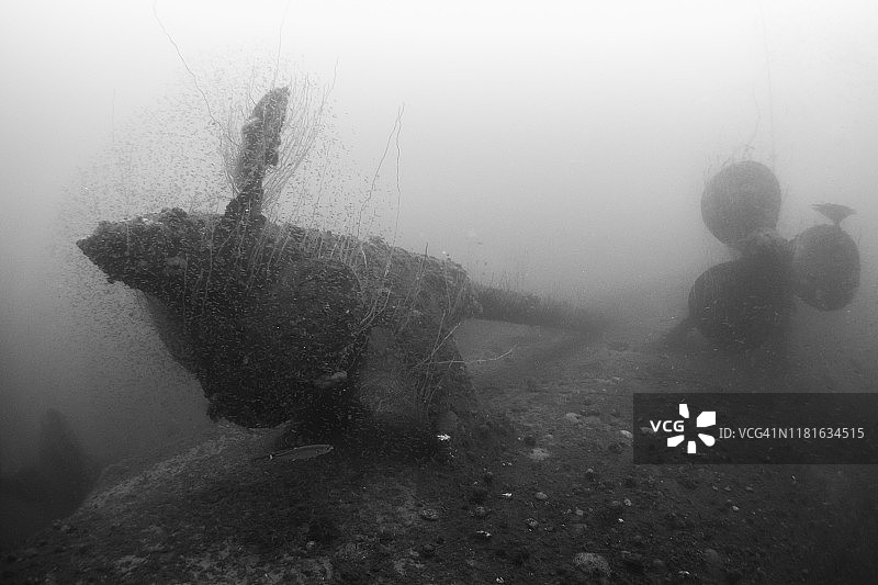 比基尼环礁马绍尔群岛水下的日本长门号战列舰图片素材