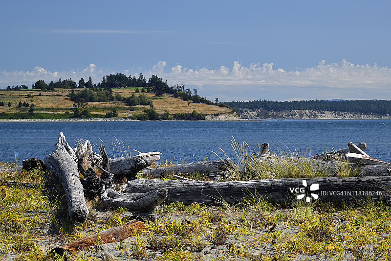 不列颠哥伦比亚省温哥华岛岛景海滩的詹姆斯岛图片素材