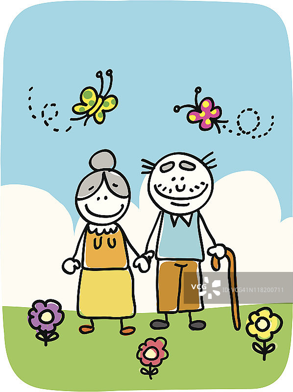 爷爷和奶奶涂鸦图片素材
