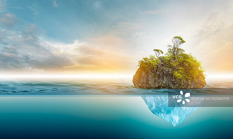 海洋环境问题中的塑料污染，海洋动物无法生存。（环境概念）图片素材