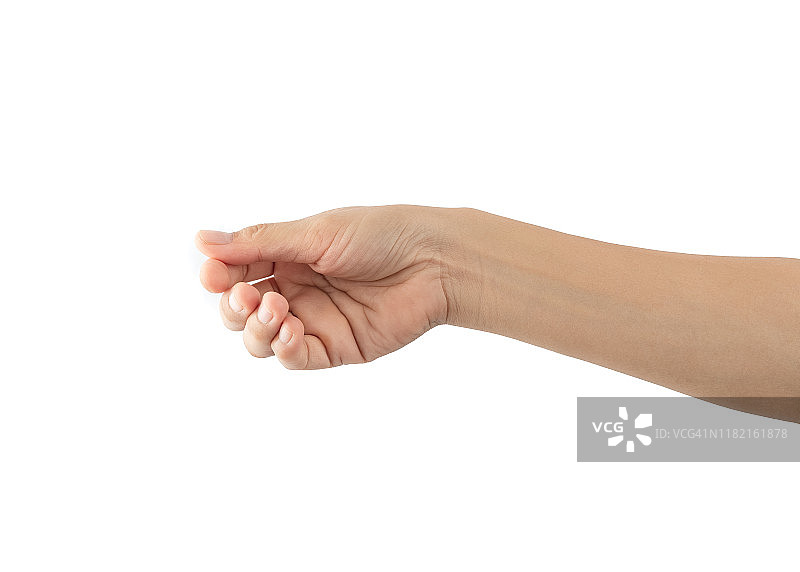 女人手在白色背景上拿着一张虚拟卡片图片素材