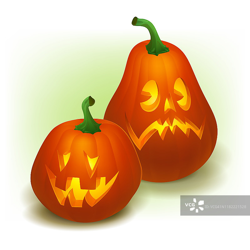 逼真矢量万圣节南瓜，内有蜡烛。白色背景上隔离的快乐面孔万圣节南瓜。图片素材