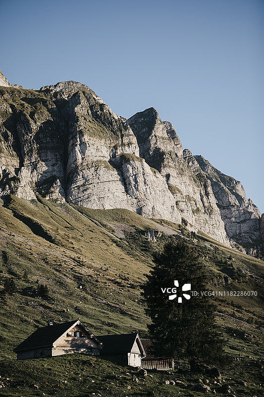 瑞士内斯劳施瓦格阿尔卑斯山区的农场图片素材
