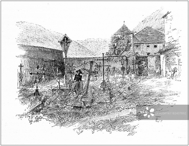 古董插画：墓地图片素材