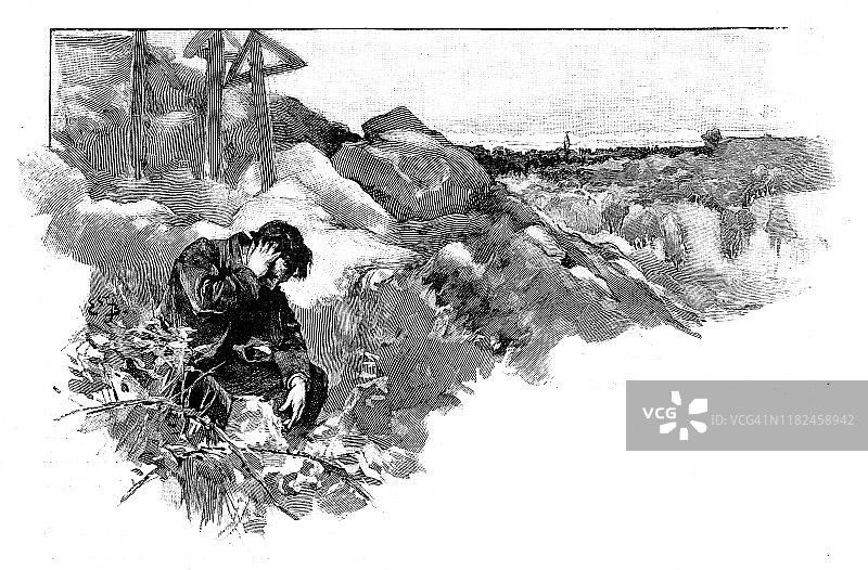 古代插画：悲伤的男人图片素材