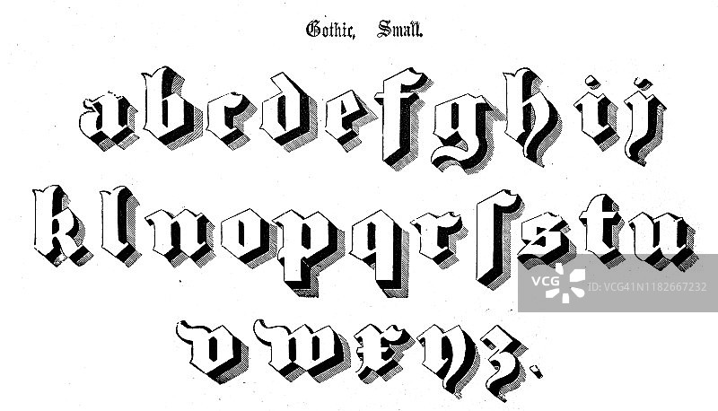 哥特体小号老式打字机字体字母图片素材