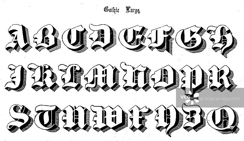 复古哥特体打字机字体图片素材