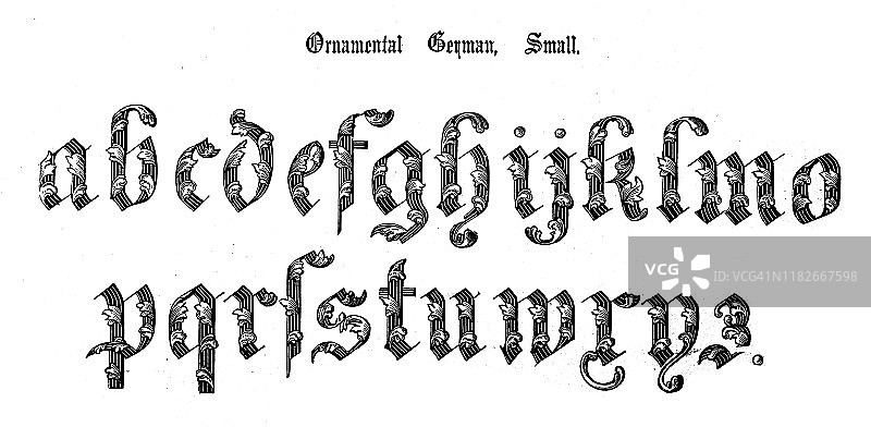 古董原始打字机字体字母：装饰性德语，小号图片素材