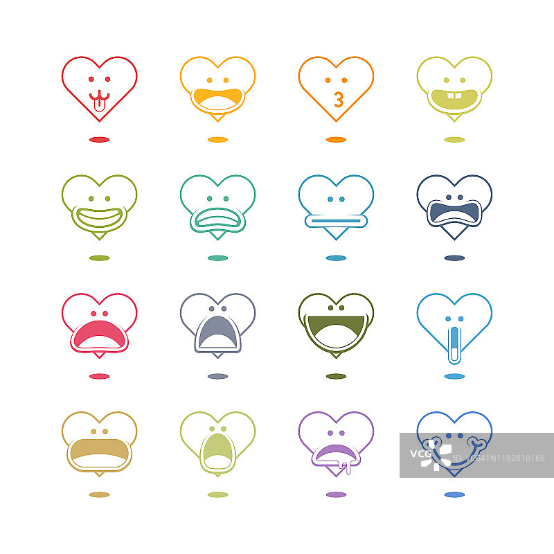 不同心情的爱心表情符号图标集图片素材