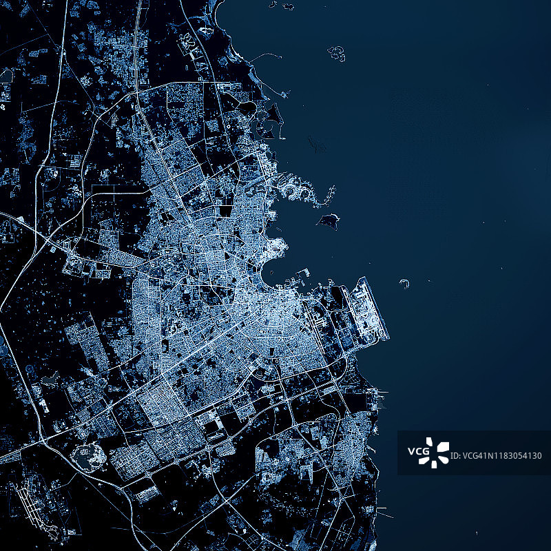 2019年2月多哈卡塔尔3D渲染蓝色顶视图图片素材