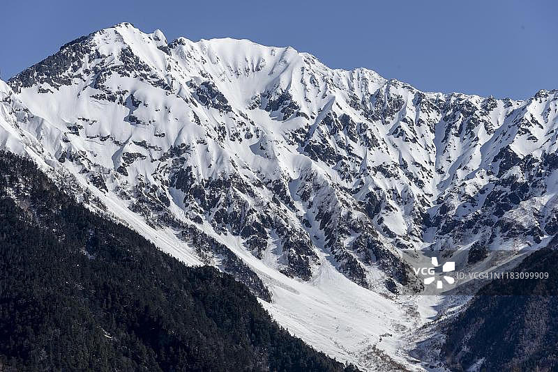 日本阿尔卑斯山穗高岳雪山冬季景观图片素材