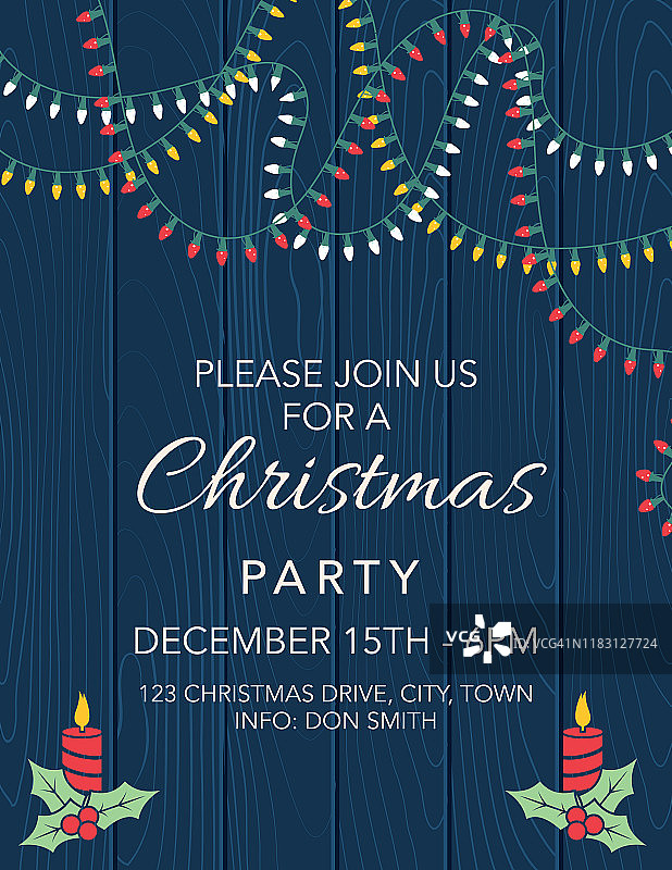 带有节日派对邀请函的圣诞灯背景图片素材