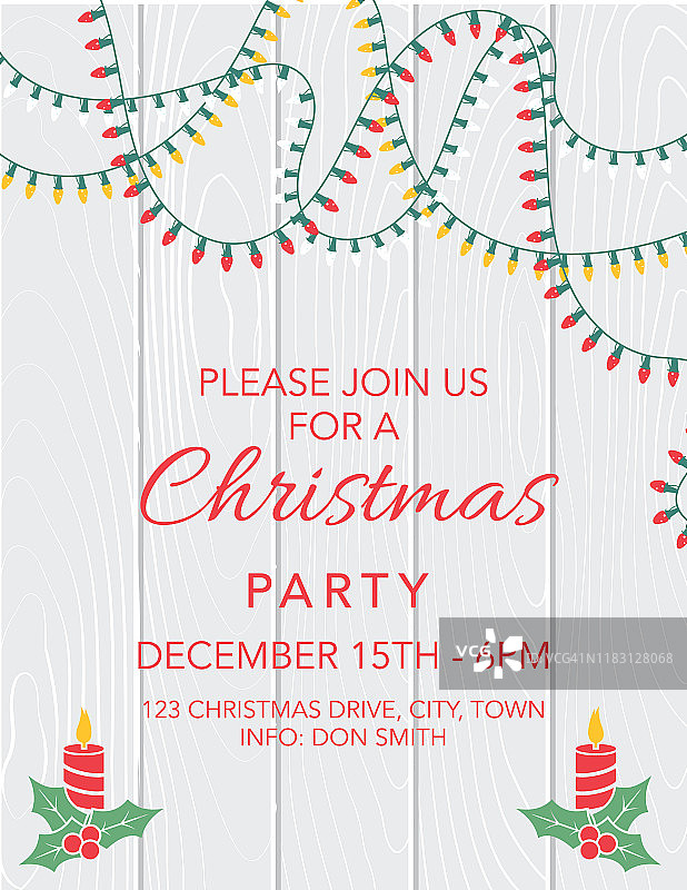 带有节日派对邀请函的圣诞灯背景图片素材