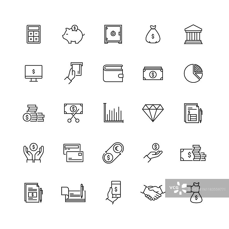 银行和金融相关矢量线性图标图片素材