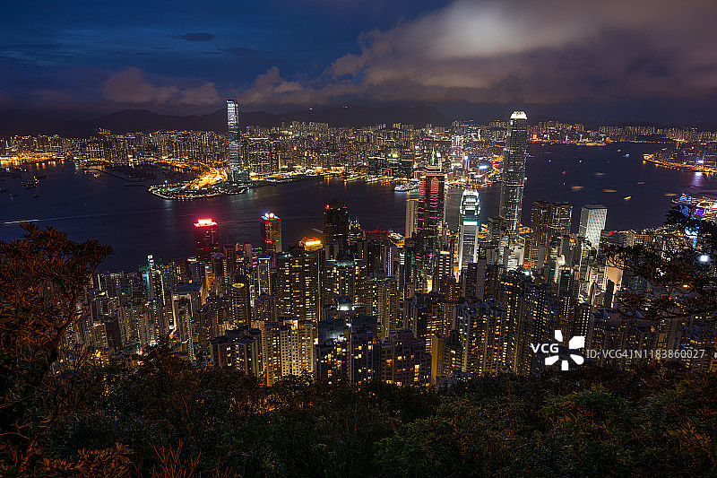 香港太平山顶维多利亚港日落景色图片素材