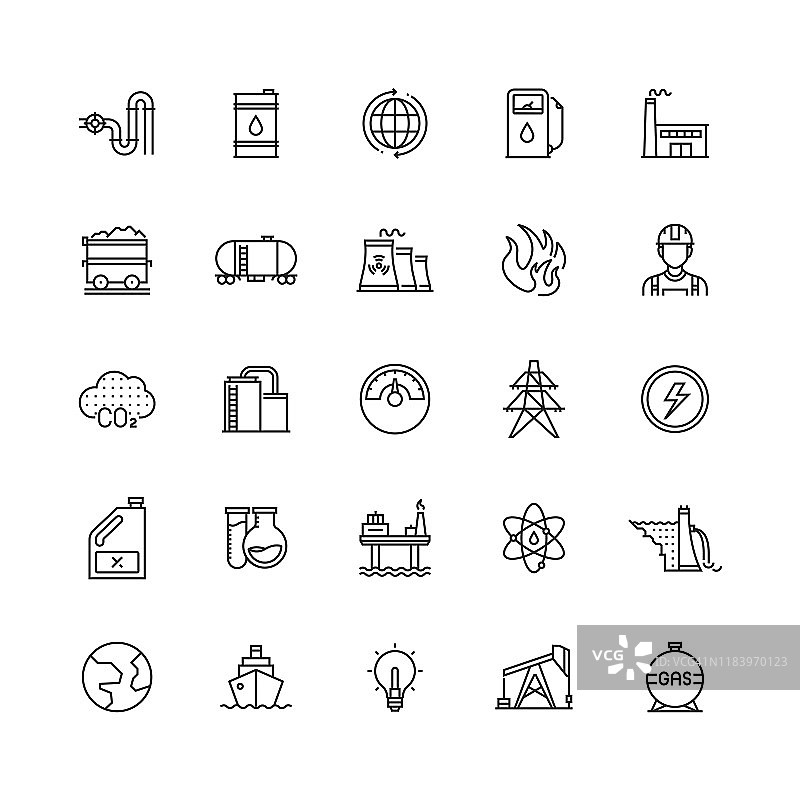 重工业和电力工业相关矢量线性图标集图片素材