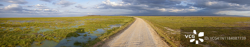非洲湿地公路与暴风云全景图片素材