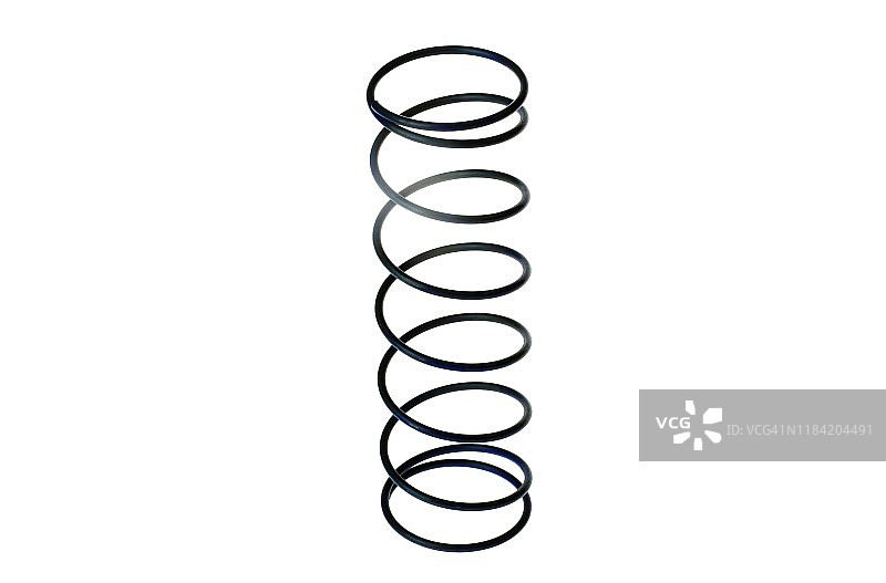 白色背景下的螺旋金属弹簧特写图片素材