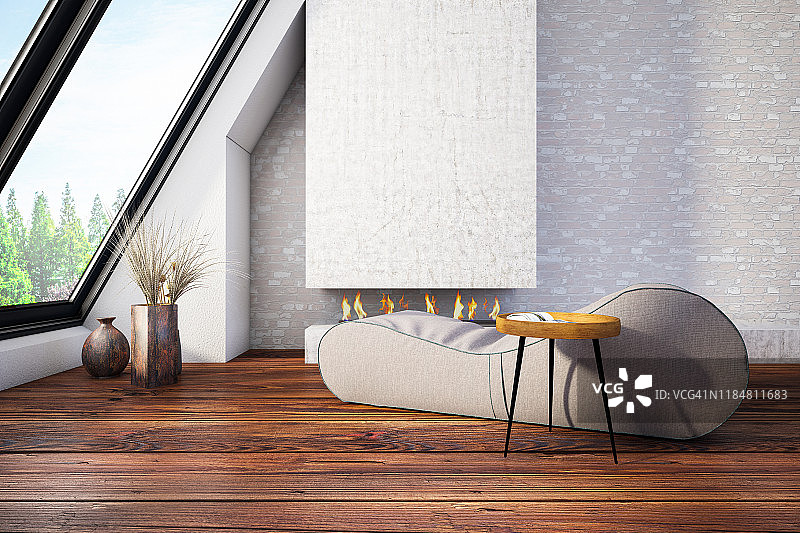 带休闲椅和壁炉的客厅图片素材