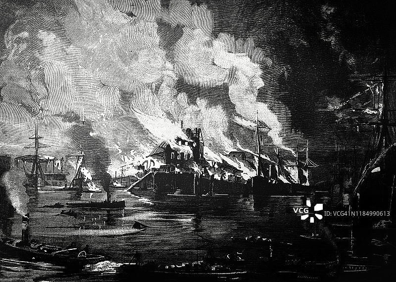 燃烧的港口景象图片素材