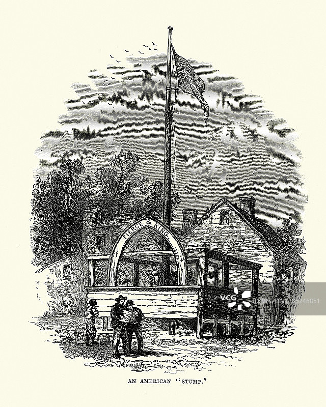 19世纪60年代的美洲树桩、旗帜和平台图片素材