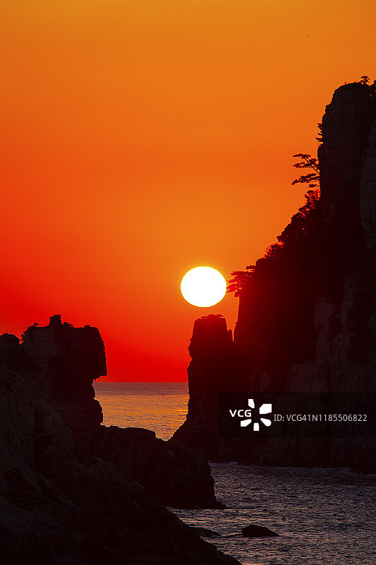 韩国巨济狮子岩日出景色图片素材