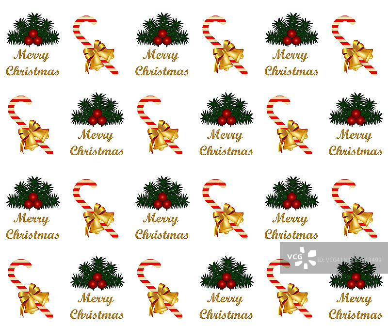 白色背景上带有糖果和冬青装饰的圣诞图案图片素材