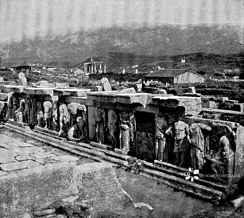 希腊雅典卫城狄俄尼索斯剧场舞台，19世纪图片素材