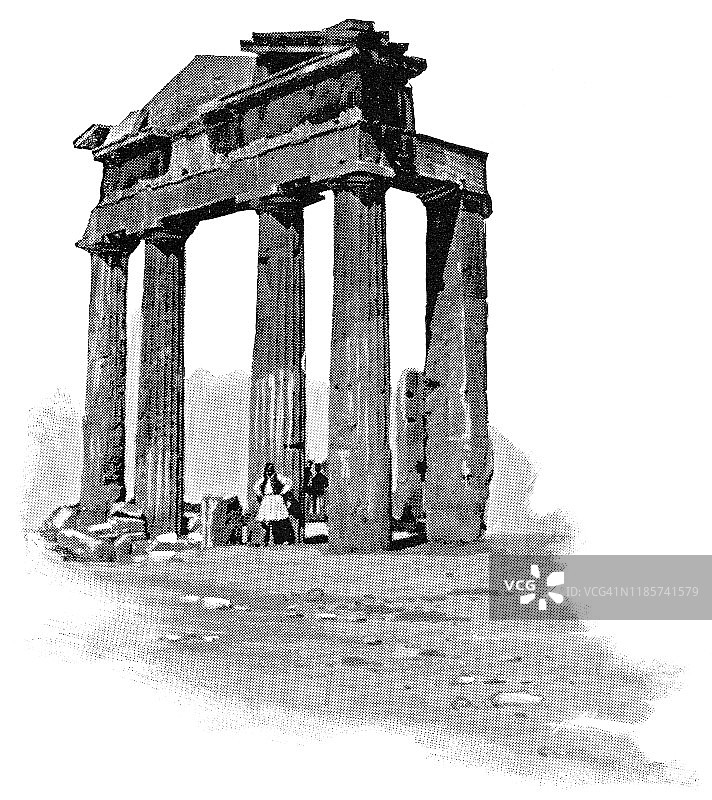 雅典罗马广场的雅典娜之门，希腊 - 19世纪图片素材