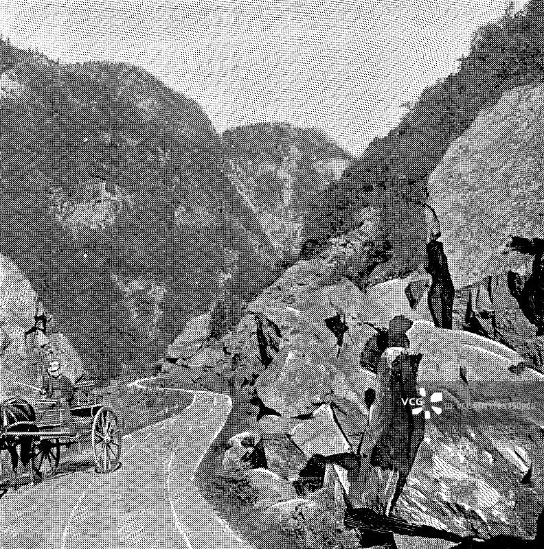 挪威尤通黑门山脉的旧路 - 19世纪图片素材