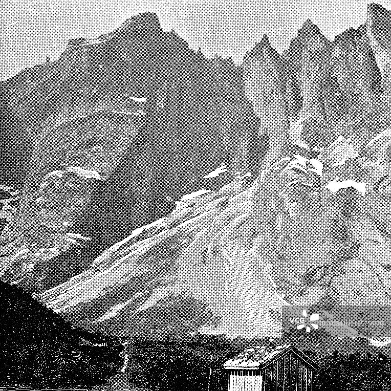 挪威默勒-鲁姆斯达尔郡的Trolltindene山脉的Trollveggen - 19世纪图片素材