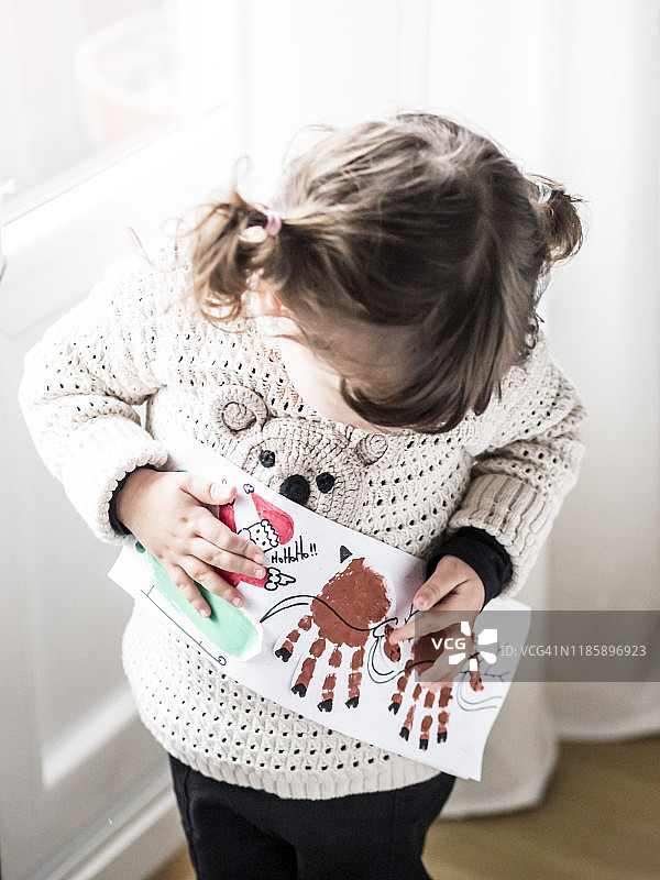 女孩教圣诞贺卡图片素材
