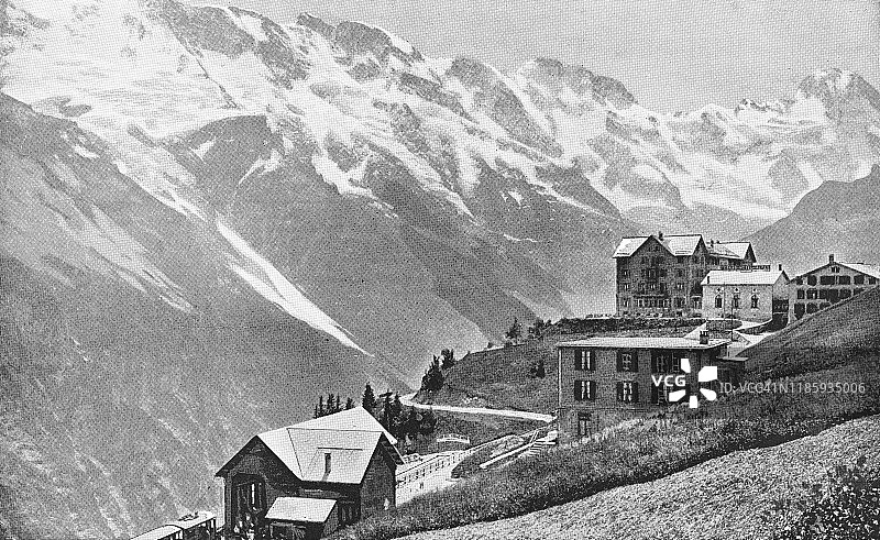 瑞士伯恩州米伦镇的阿尔卑斯大酒店 - 19世纪图片素材