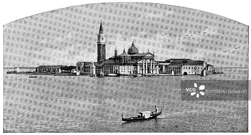 19世纪意大利威尼斯泻湖的马焦雷圣乔治岛图片素材